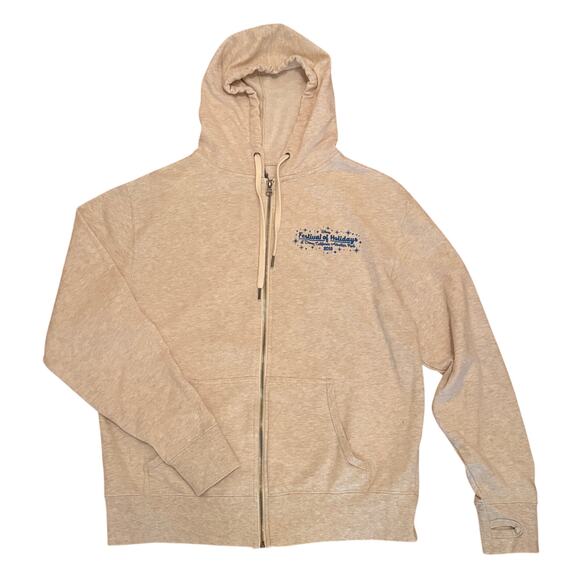 Disney Mickey Mouse 2018 Holiday Zip Up Hoodie Beige Womens Size L Festive - Picture 2 of 5